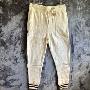McNairy & Co Mens M Jogger Sweatpants Cream Striped Cuff Streetwear Lounge NWT